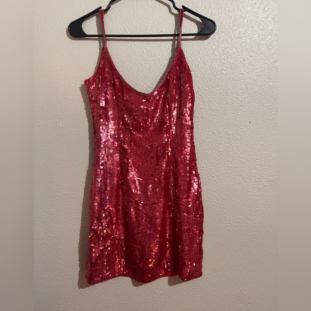 Red sequins mini dress